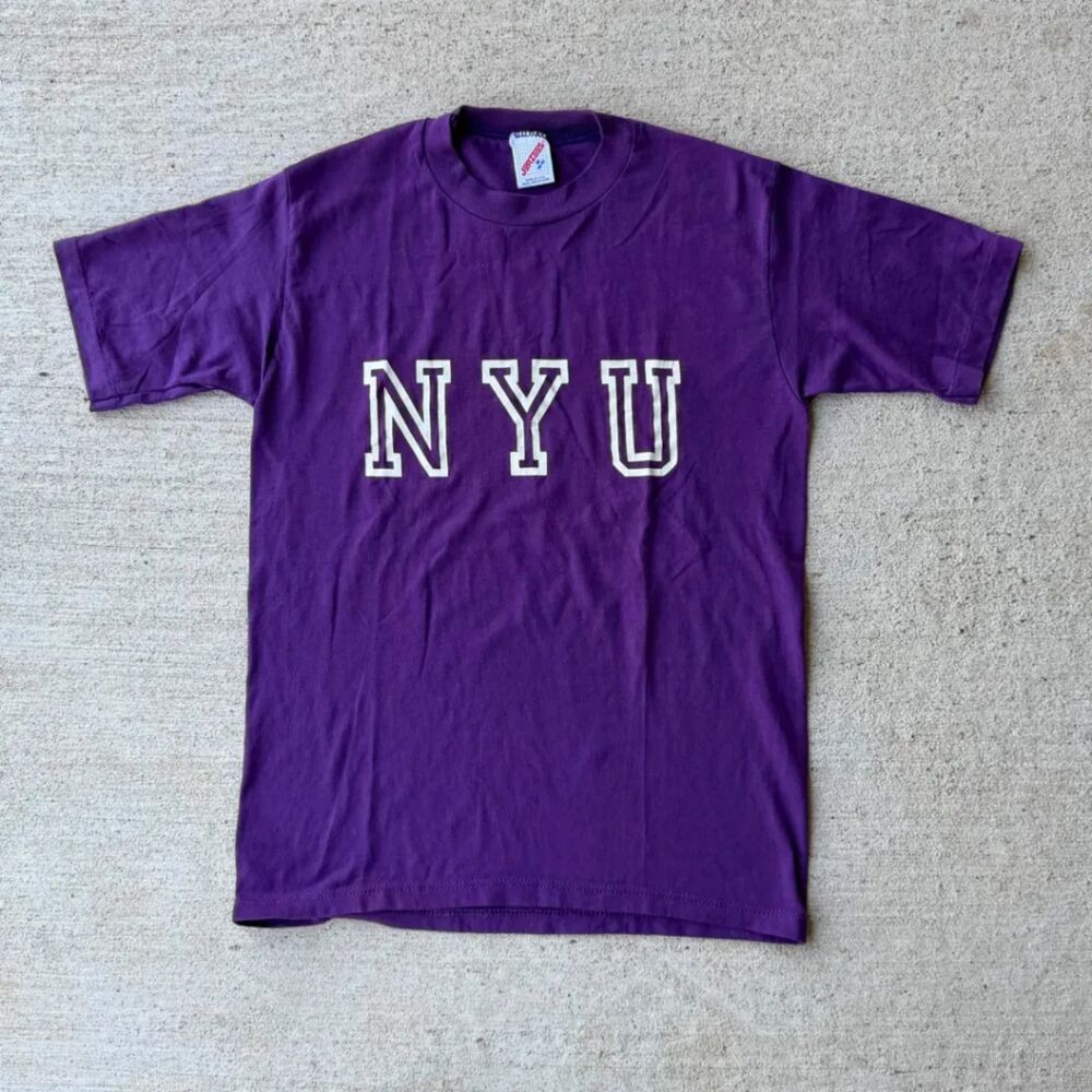 Vintage 80s NYU T Shirt Single Stitch Jerzees Made in USA Mens Medium
